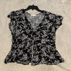 Jasmine Black and White Ruffled Tie Front Blouse